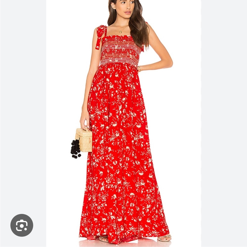 EUC Free People Color My World smocked wide leg jumpsuit red size small